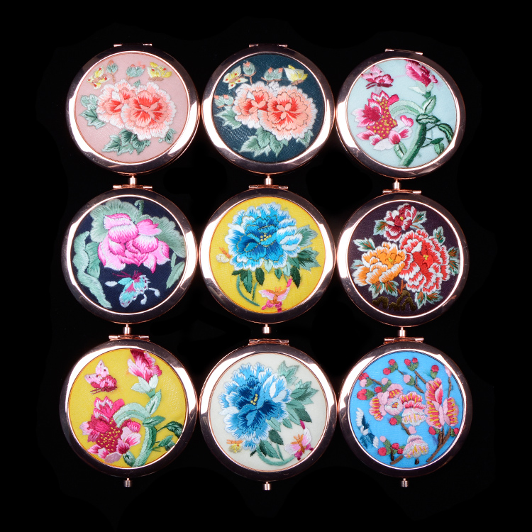 芜湖化妆随身镜精品出国送礼刺绣中国风古风摄影 手绣镜子